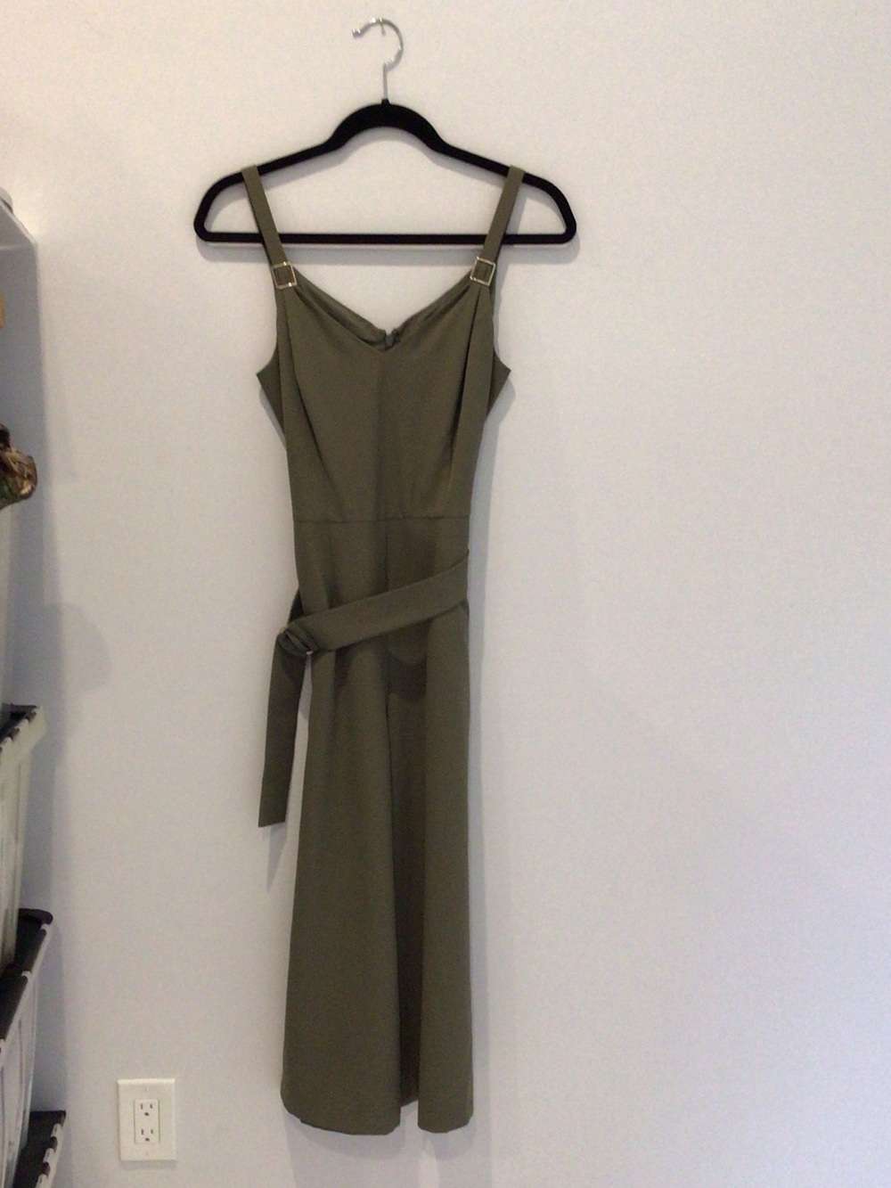 White House Black Market Olive Green Midi Dress with Belted Detail